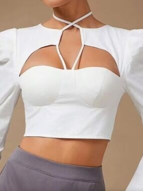 SHEIN White Long-Sleeve Cutout Strappy Crop Top